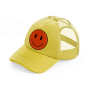 happy face red gold trucker hat