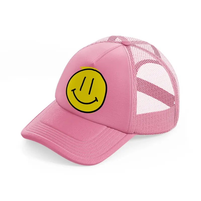 yellow happy face-pink-trucker-hat