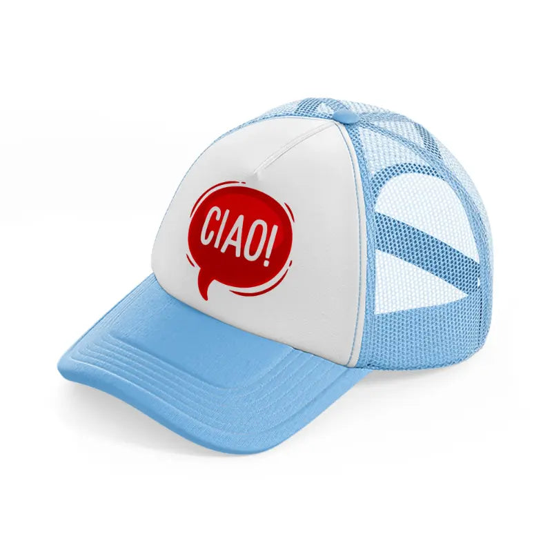 ciao red bubble-sky-blue-trucker-hat