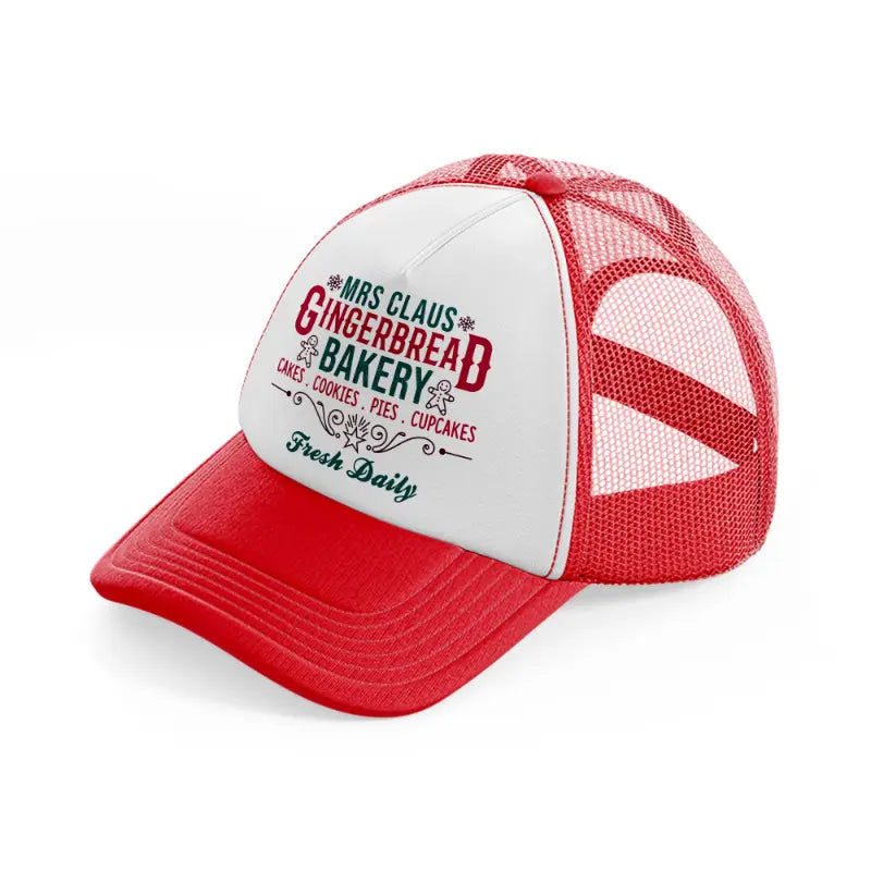 mrs claus gingerbread bakery fresh daily-red-and-white-trucker-hat