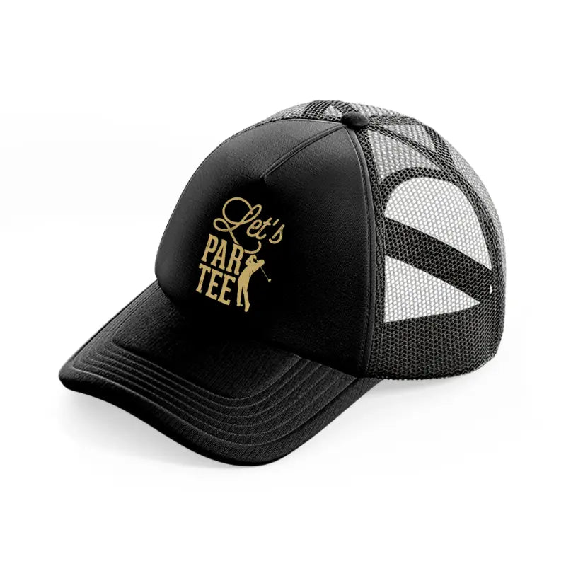 let's par tee golden-black-trucker-hat