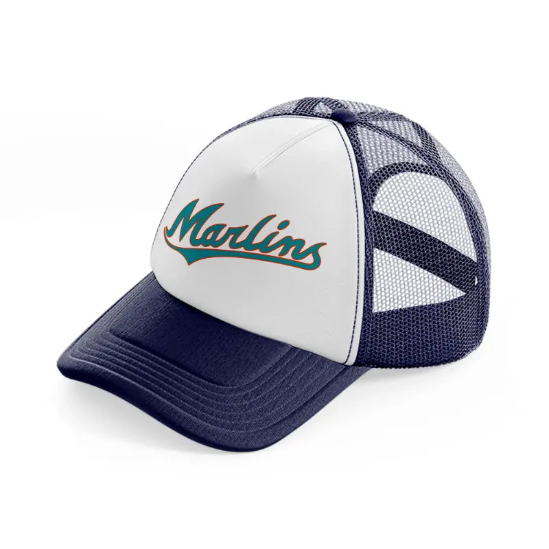 miami marlins navy blue and white trucker hat