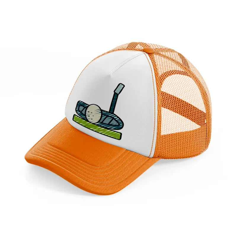 golf ball with stick-orange-trucker-hat