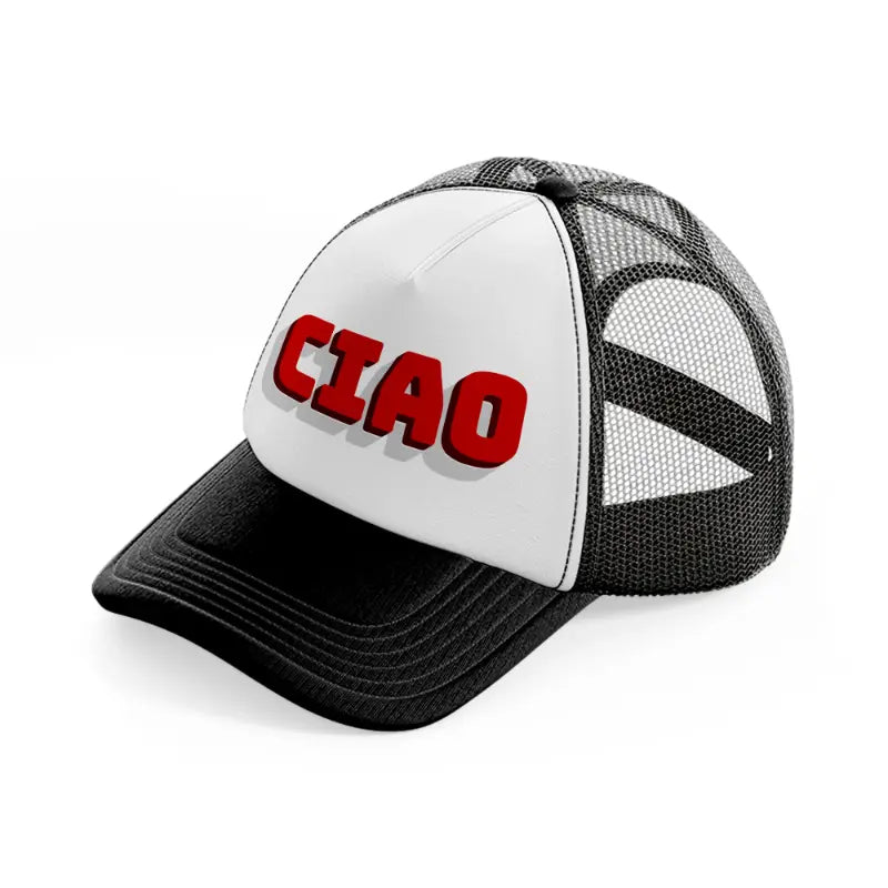 ciao red black and white trucker hat