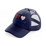 my heart is on that field-navy-blue-trucker-hat