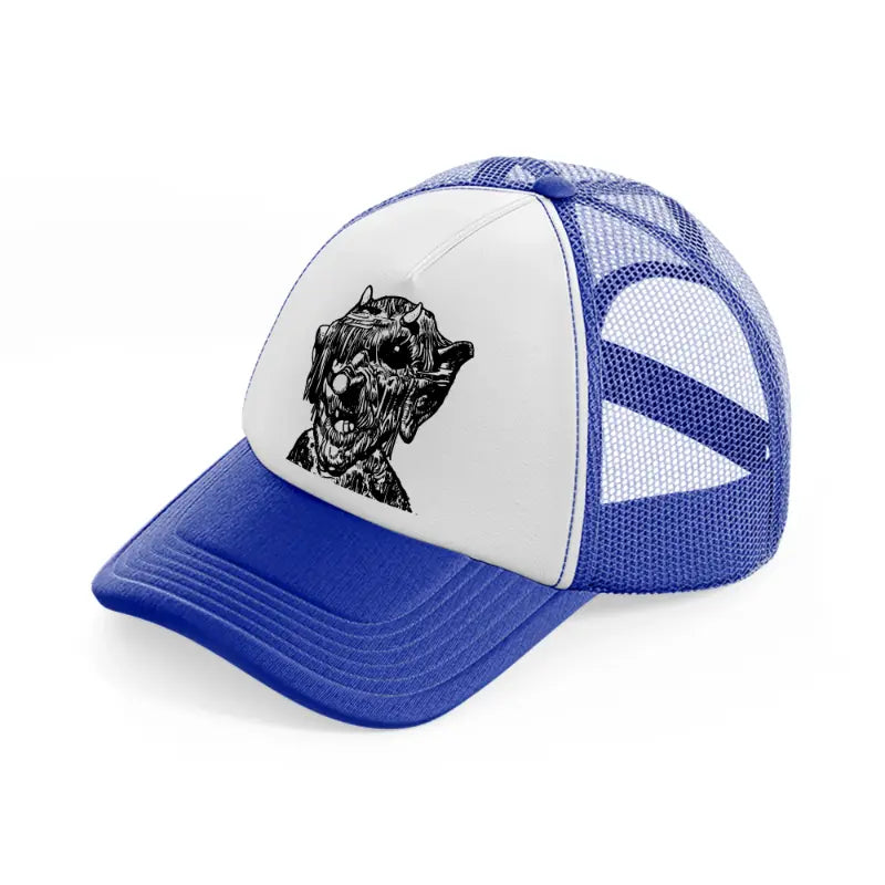 devil beast blue and white trucker hat