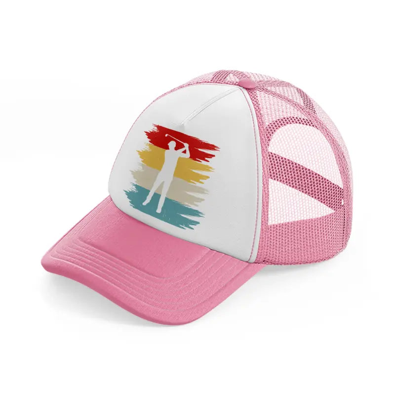 golf player with cap retro-pink-and-white-trucker-hat