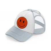 happy face red grey trucker hat