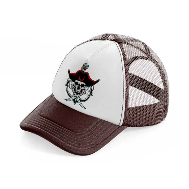 pirates skull mascot anchor-brown-trucker-hat