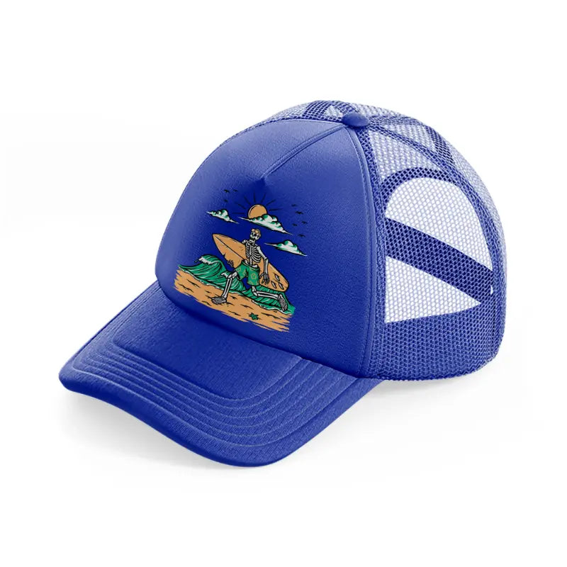 skeleton going to surf-blue-trucker-hat