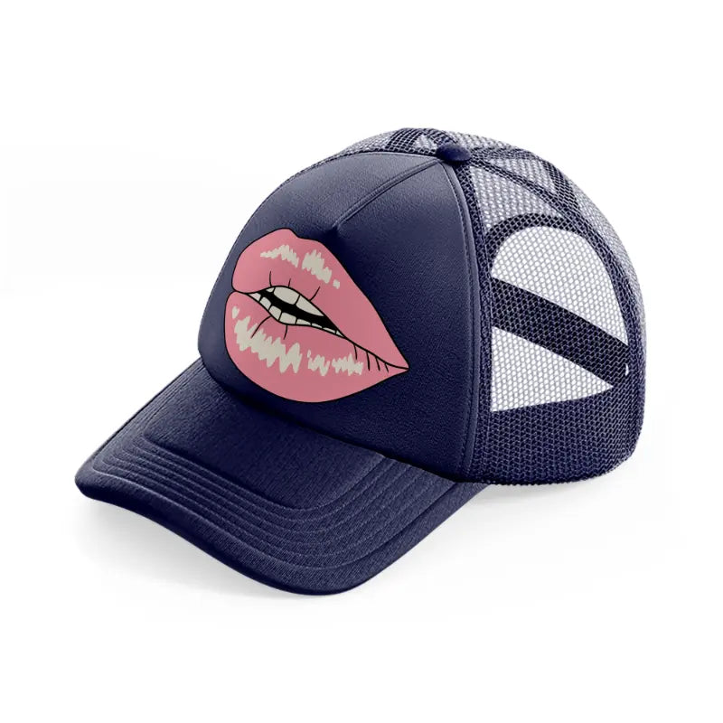 lips navy blue trucker hat