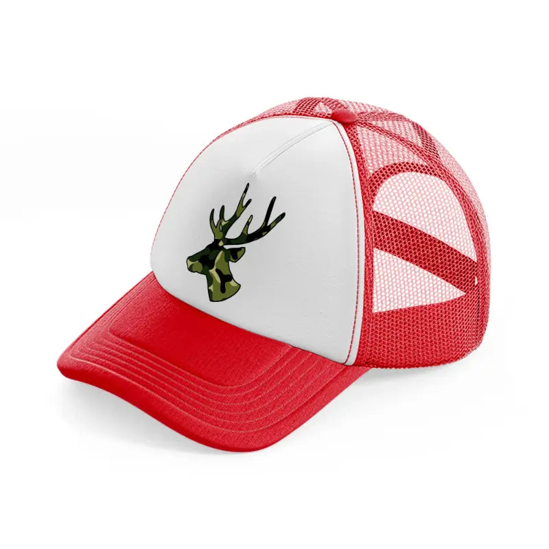 camo deer face-red-and-white-trucker-hat
