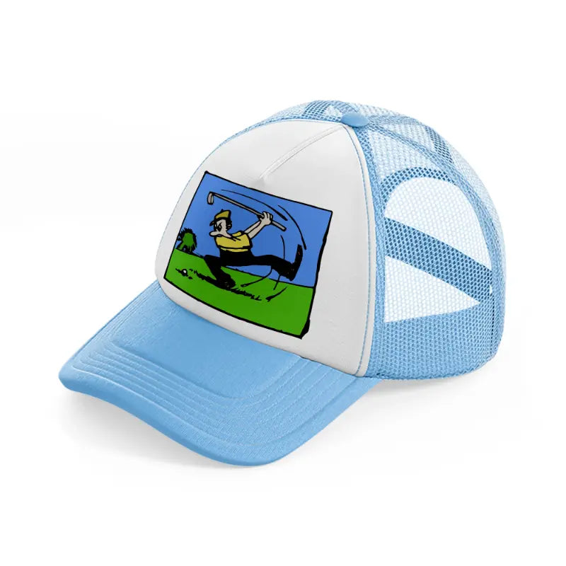 cartoon golfer-sky-blue-trucker-hat