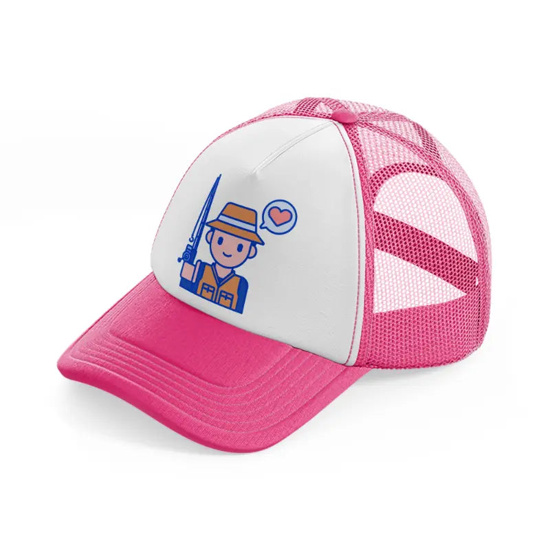 fisherman loves fishing neon pink trucker hat