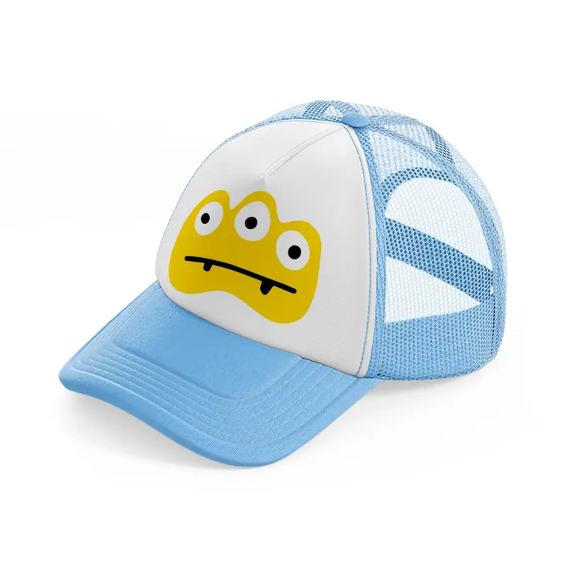 yellow monster-sky-blue-trucker-hat