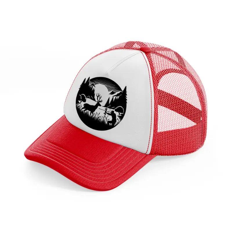 deer hunter-red-and-white-trucker-hat