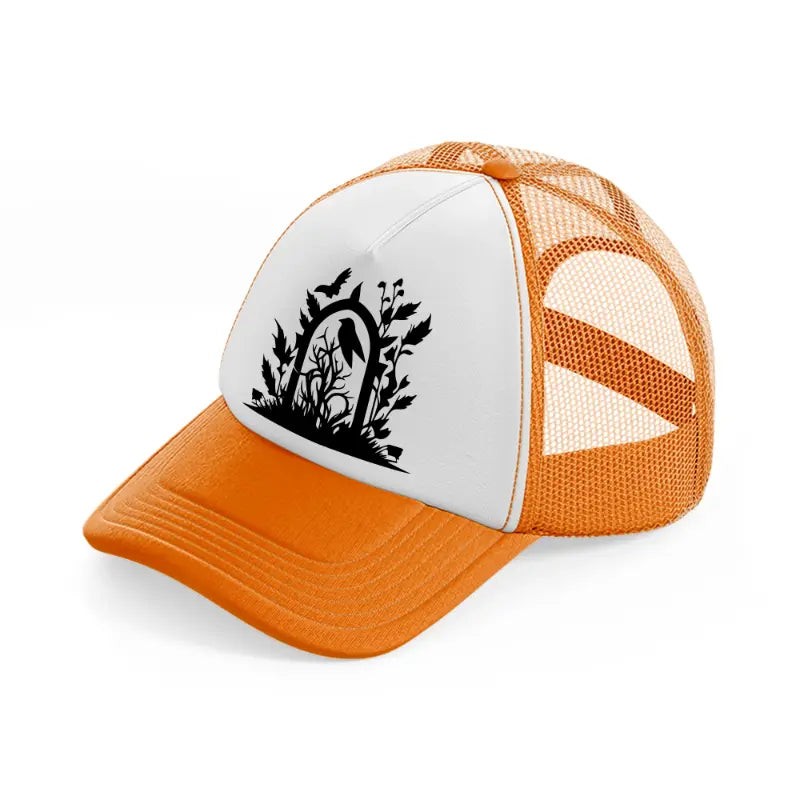 gothic bird-orange-trucker-hat