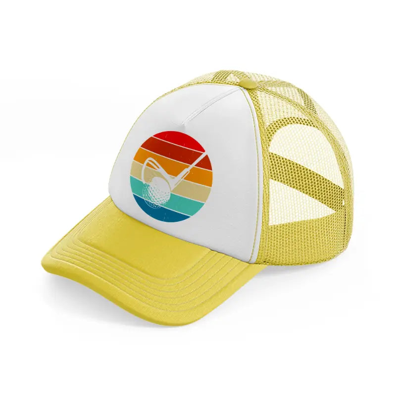 golf ball with stick retro-yellow-trucker-hat