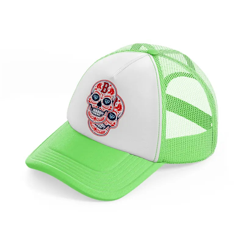 boston red sox skull face lime green trucker hat