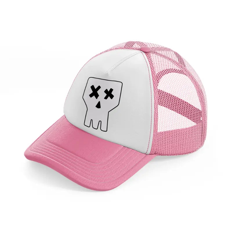 knock off skull-pink-and-white-trucker-hat