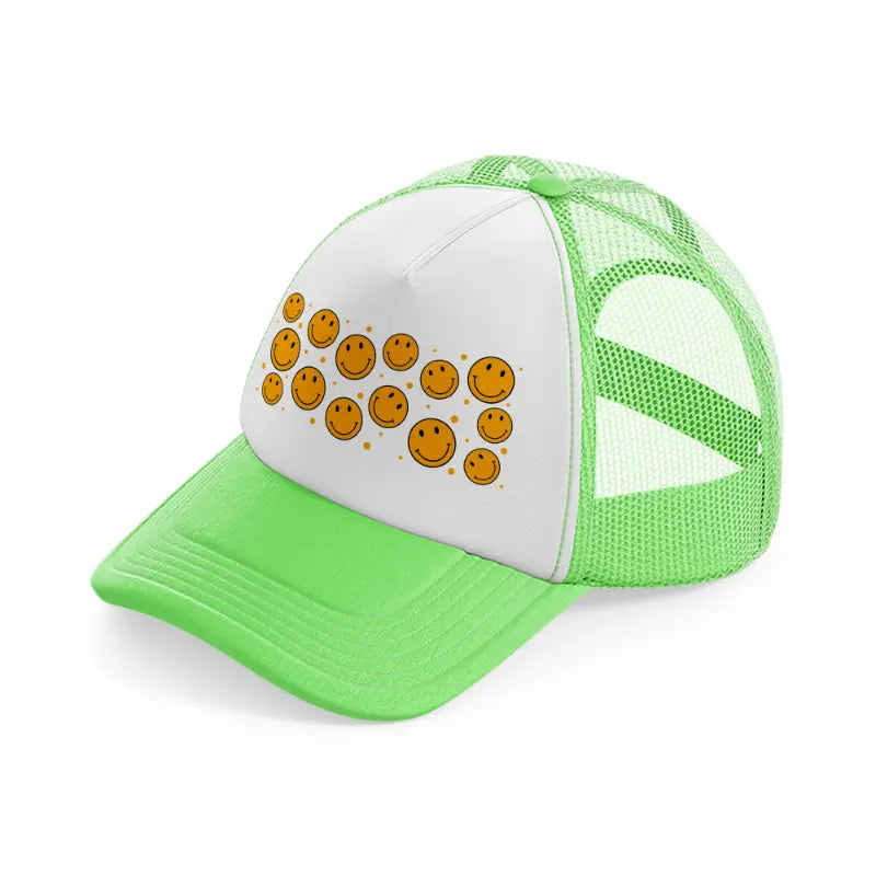 yellow smilies lime green trucker hat