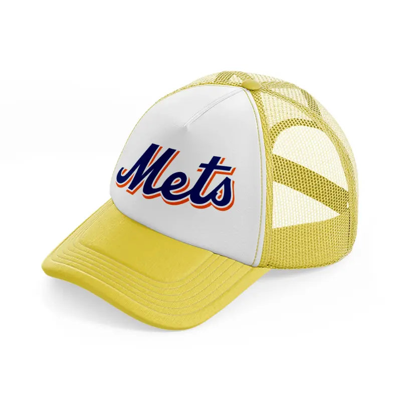 new york mets blue emblem-yellow-trucker-hat