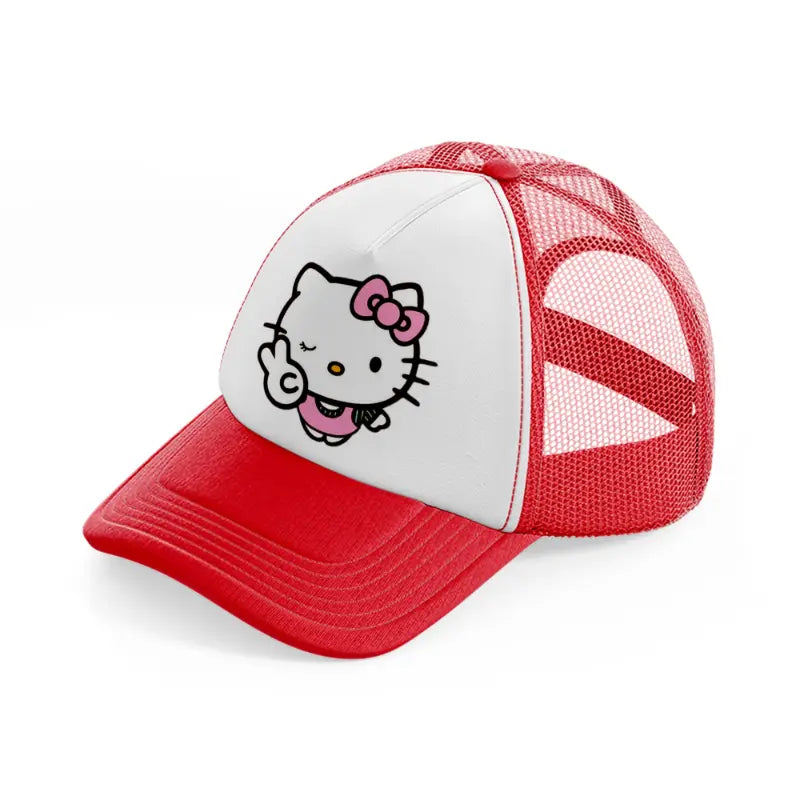 hello kitty v red and white trucker hat