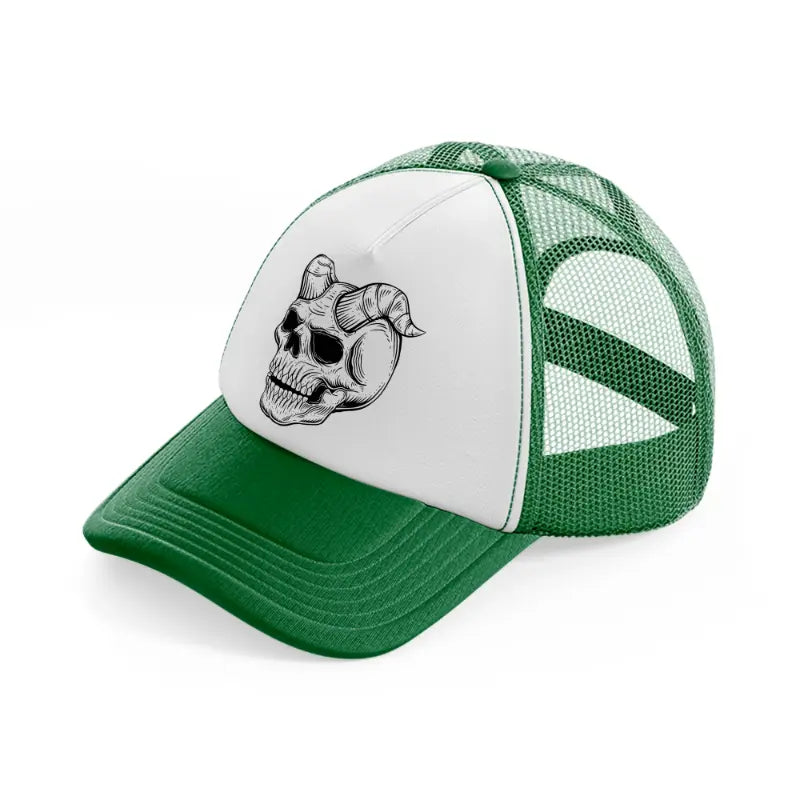 demon's skull-green-and-white-trucker-hat