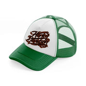 harley davidson fire font green and white trucker hat