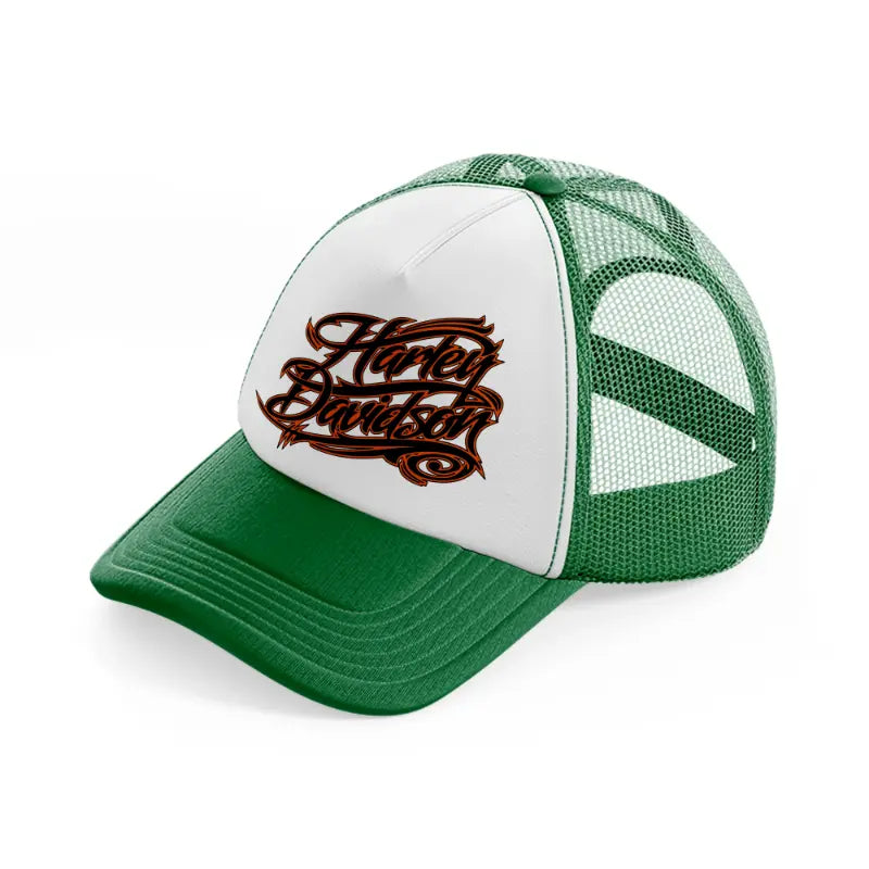 harley davidson fire font-green-and-white-trucker-hat