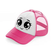 happy blushy face neon pink trucker hat