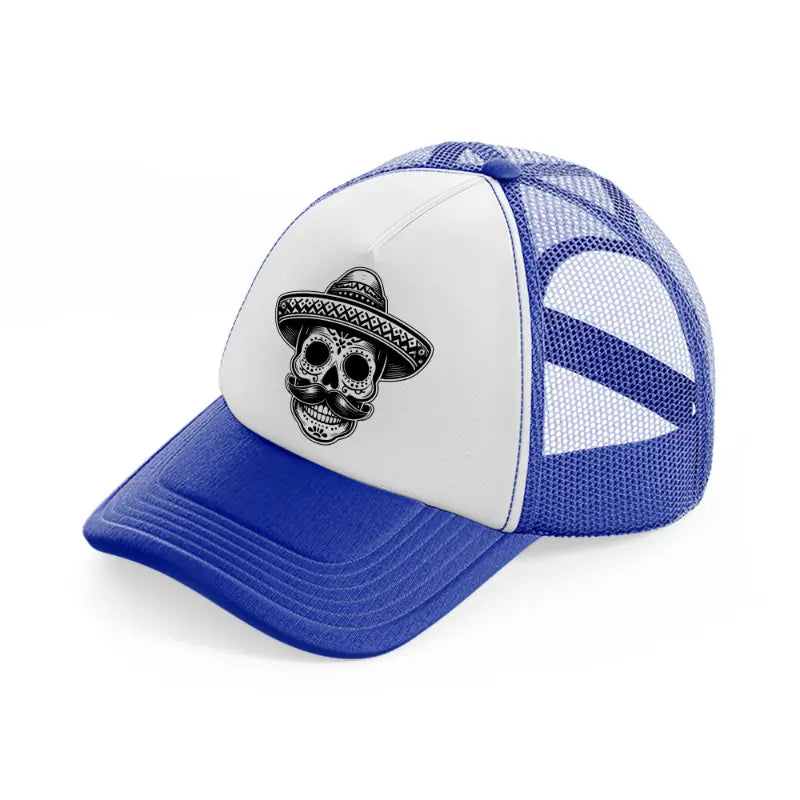 mexican skull head-blue-and-white-trucker-hat