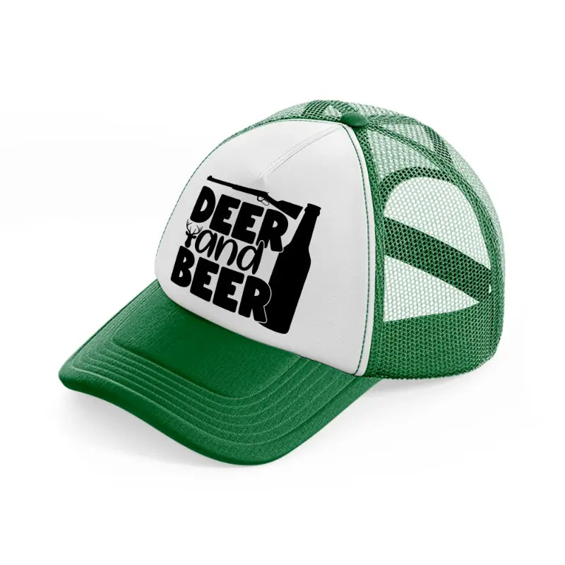 deer and beer-green-and-white-trucker-hat