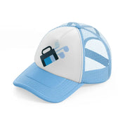 golf bag blue sky blue trucker hat