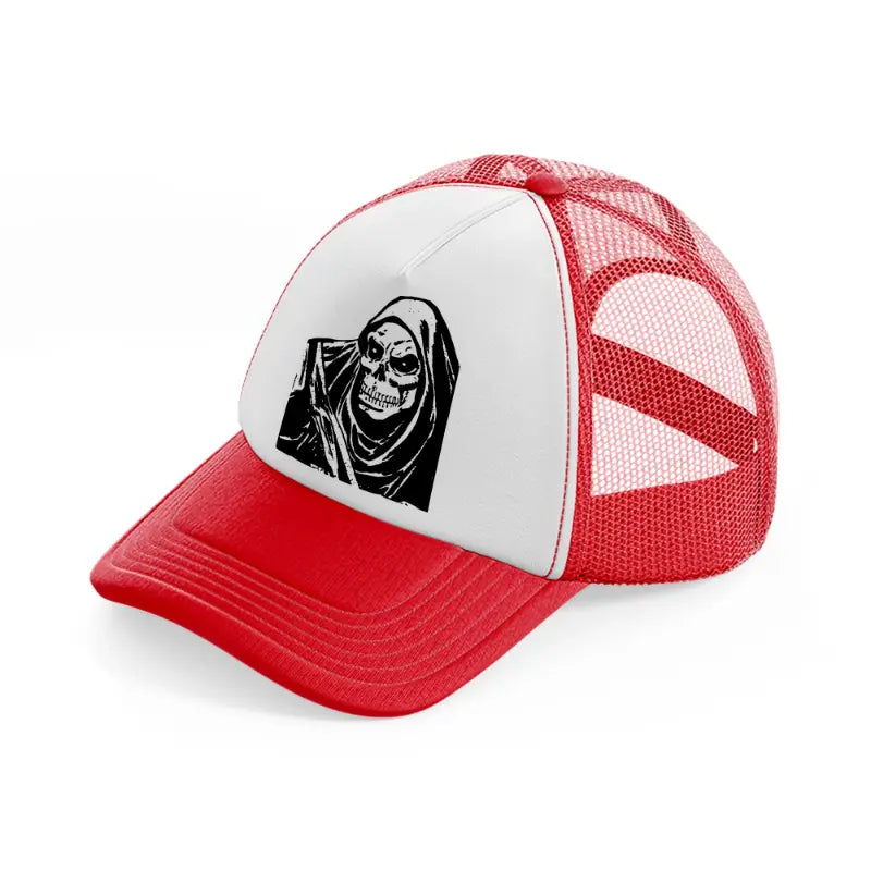 grim reaper-red-and-white-trucker-hat