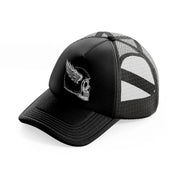 dark skull helmet with wing art-black-trucker-hat