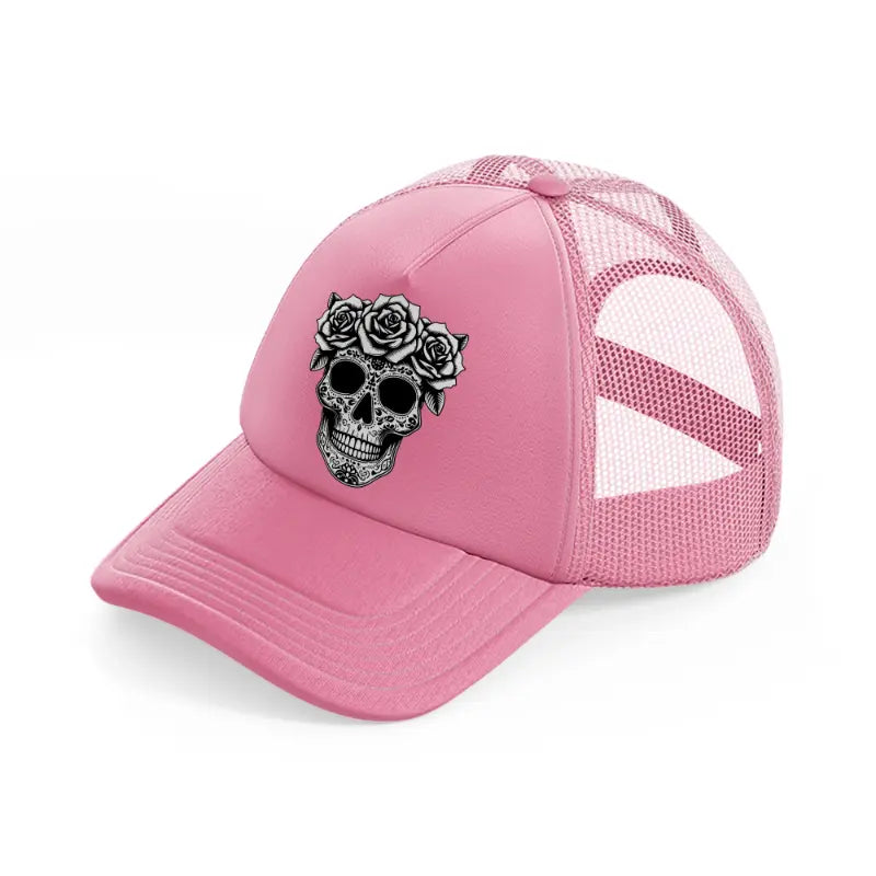 skull head flower  rose-pink-trucker-hat
