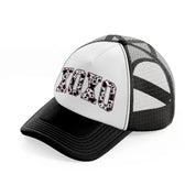 xoxo cow print black and white trucker hat