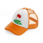 golf course with ball orange trucker hat