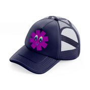 purple smiley flower-navy-blue-trucker-hat