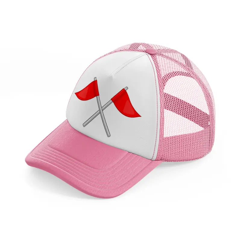 golf flags pink and white trucker hat