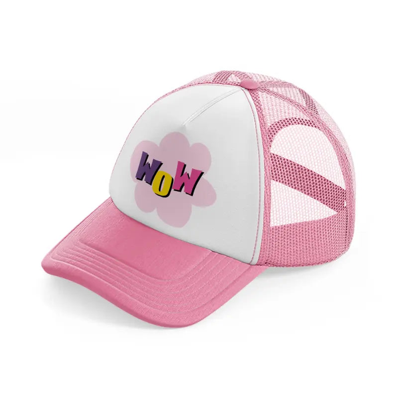 wow pink and white trucker hat