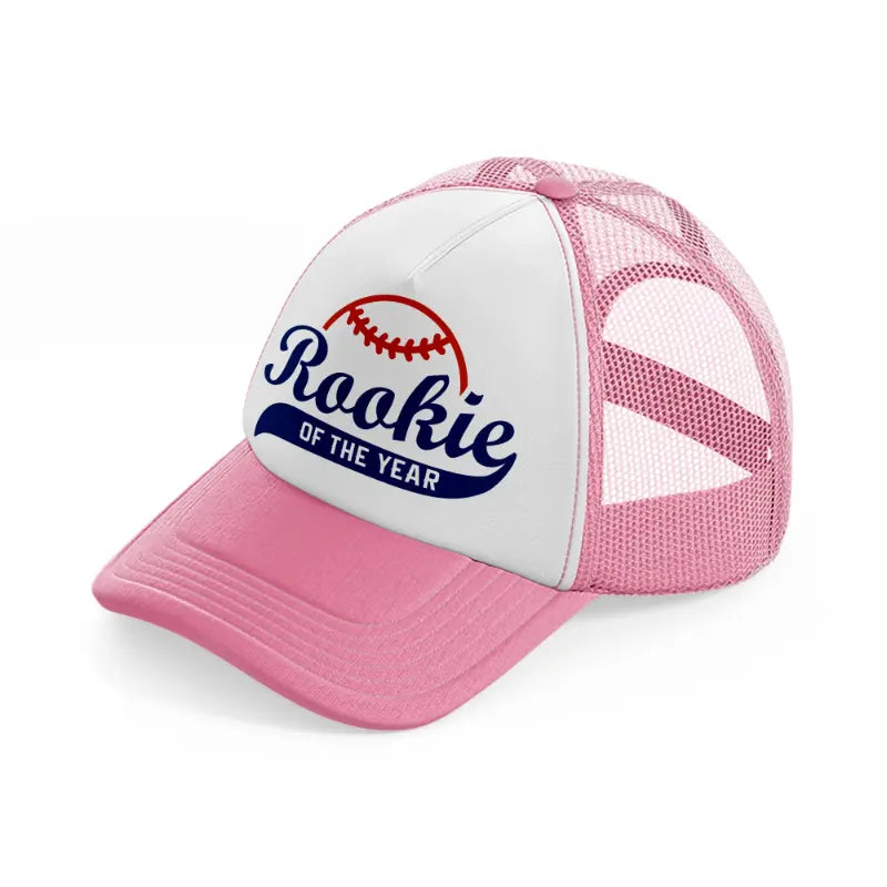 rookie of the year-pink-and-white-trucker-hat