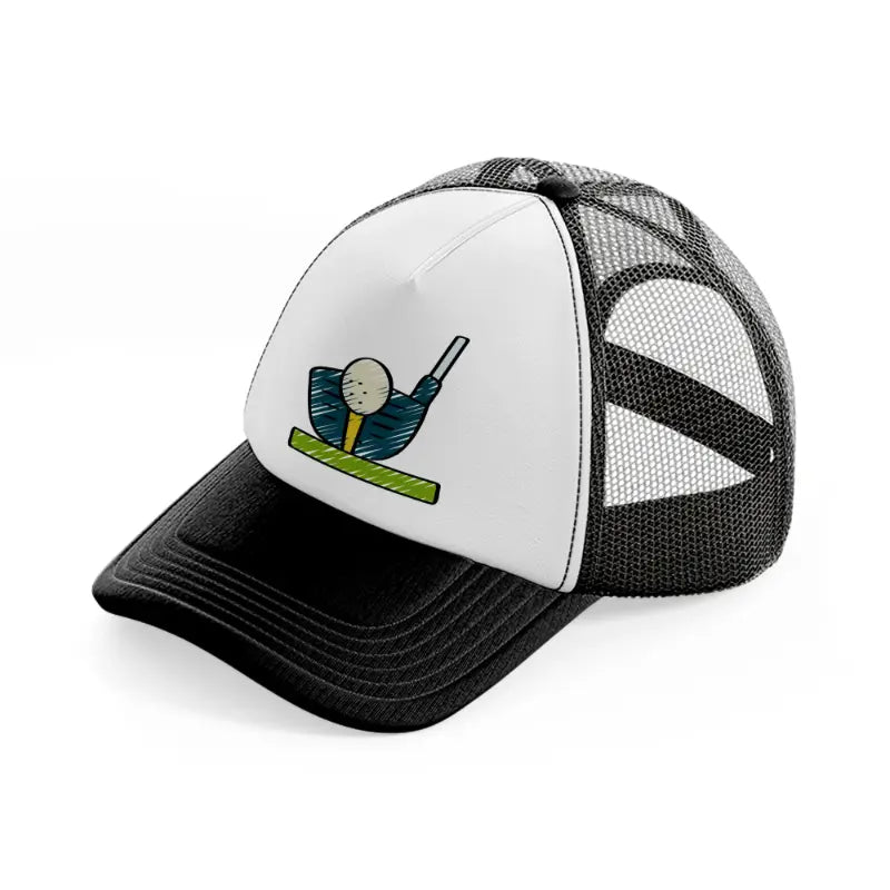 golf ball stick black and white trucker hat