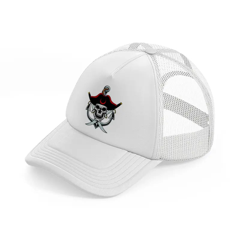 pirates skull mascot anchor-white-trucker-hat