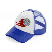 red fire golf ball-blue-and-white-trucker-hat