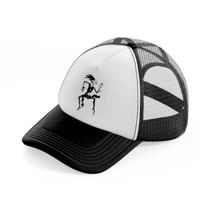 devil man-black-and-white-trucker-hat