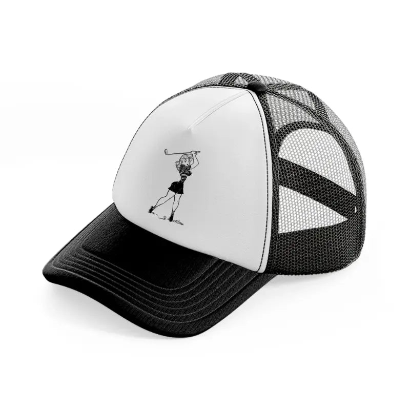 golf lady-black-and-white-trucker-hat