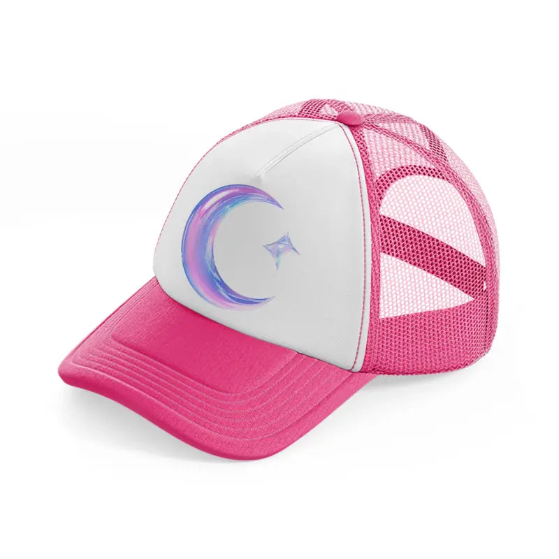 crescent moon with star-neon-pink-trucker-hat