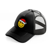 happy face with santa hat-black-trucker-hat